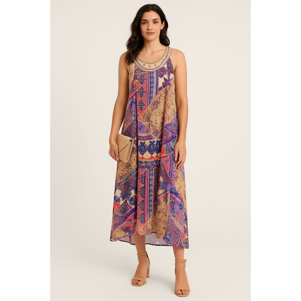 NY Collection Summer Pink Purple Sleeveless Tank Maxi Dress Size XL